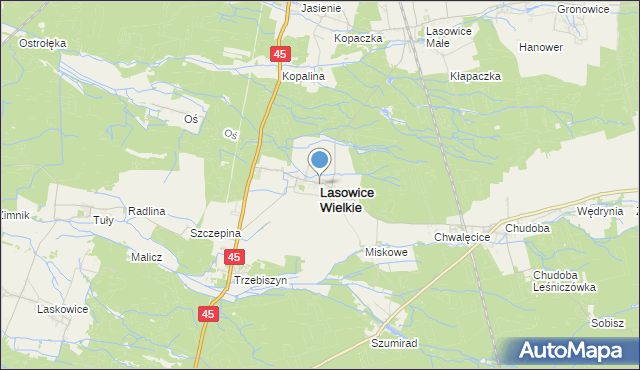 mapa Lasowice Wielkie, Lasowice Wielkie powiat kluczborski na mapie Targeo